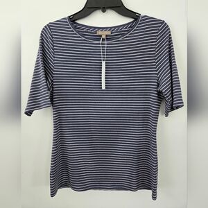 LILLA P Striped Pima Cotton Tee. Size Large. New.